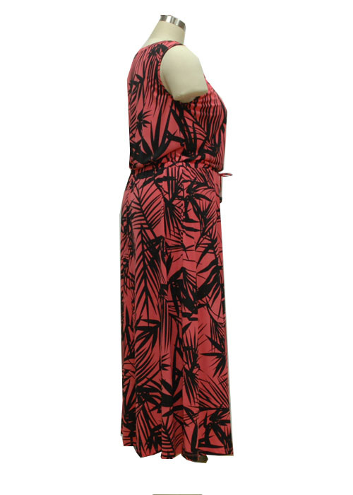 Quality Full Length Short Sleeve Chiffon Maxi Dress , A Line Summer Casual Dresses Leaf Printed for sale