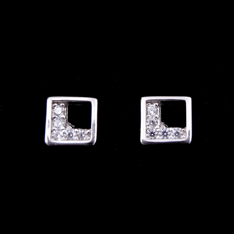 Quality Square Silver Cubic Zirconia Earrings Silver Jewellery Stub With AAA CZ for sale