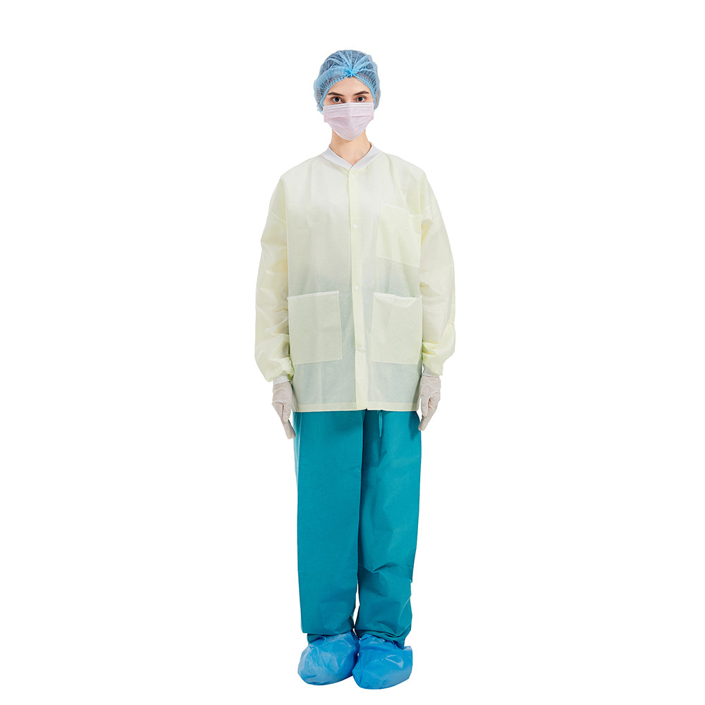 Quality Hospital Non Woven Disposable Lab Coats With Cuffs And Neckline for sale