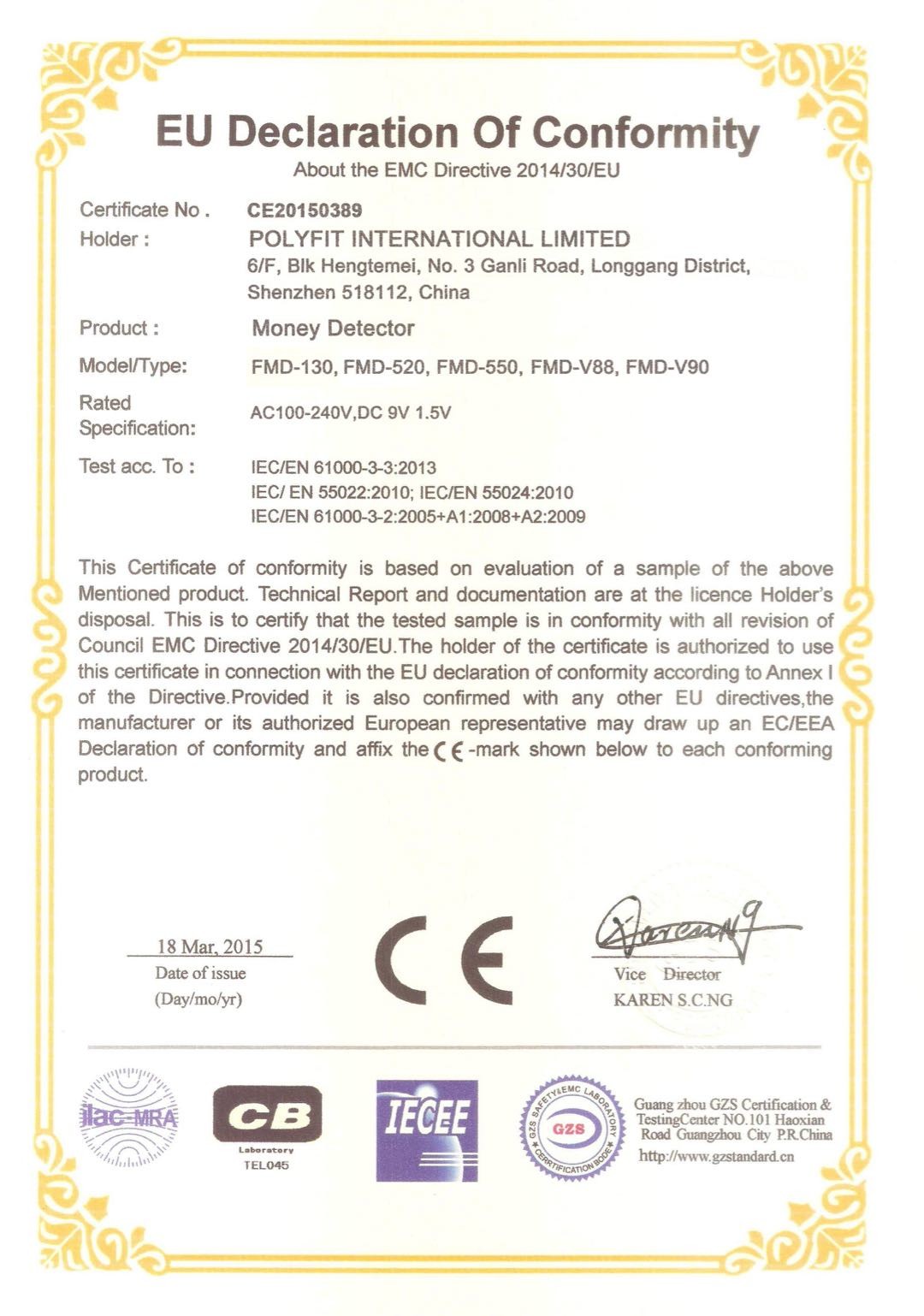 SHENZHEN POLYFIT TECHNOLOGY CO., LTD Certifications