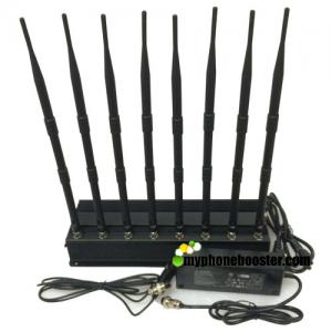 Quality 8 Channels 20w Indoor High Power Lojack/ WiFi/ VHF/ UHF Mobile Phone Jammer Jamming Range Up To 40m With Car Charger for sale