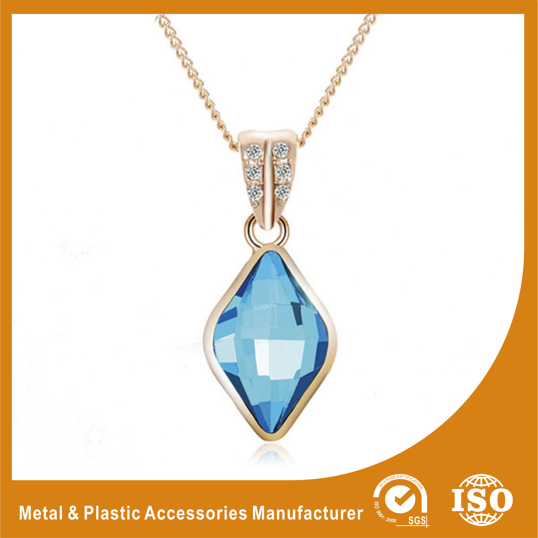 Quality Blue Crystal Silver Chain Necklace Powder Coating Surface Treatment for sale