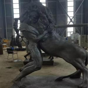 Quality Antique Large Man fighting with lions bronze sculpture ,customized bronze statues, China sculpture supplier for sale