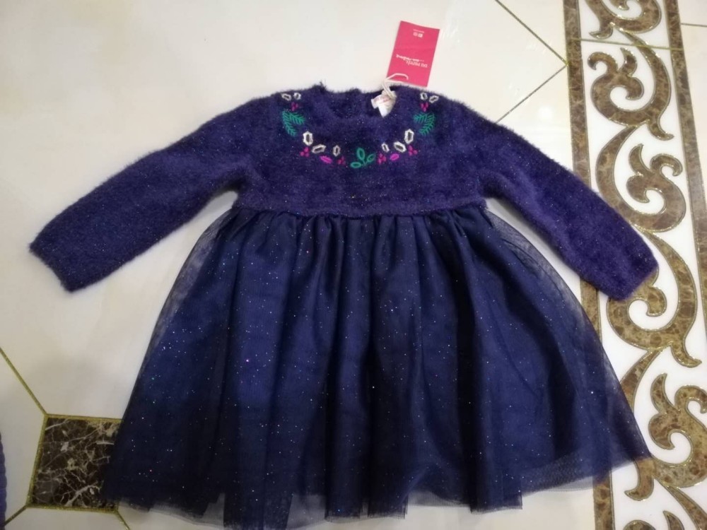 Fashion navy Children's Winter Clothes Embroidery Pattern Girls Sweater Dress
