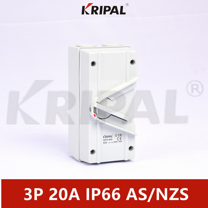 Quality KRIPAL 3Pole 20A Waterproof Isolator Switch UKF IP66 Australian standard for sale