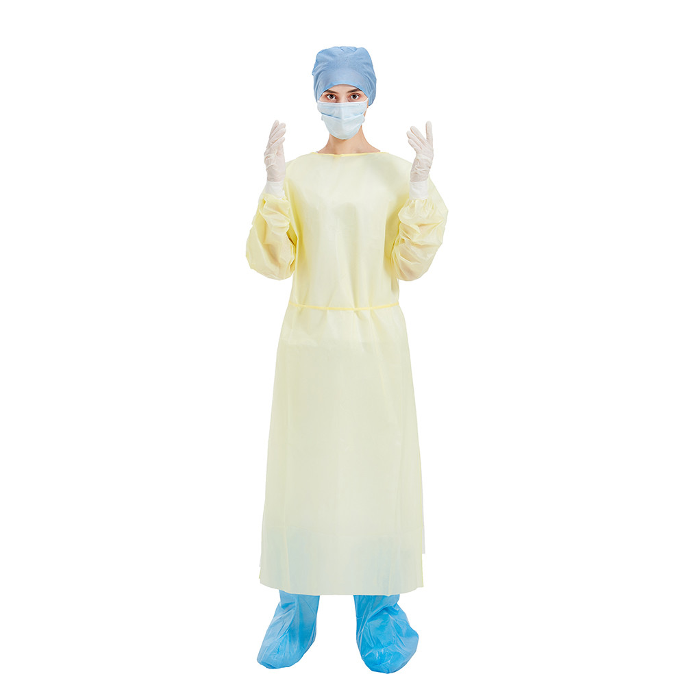 Quality Hospital Medical Disposable Isolation Gown Yellow PP PE 48gsm for sale