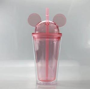Quality Double Wall Acrylic Cups BPA Free 16oz Plastic Dome Mouse Ears Lid for sale