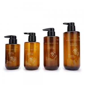 Quality 300ml 400ml 500ml 600ml Round Amber Shampoo Conditioner Plastic Shampoo Bottles for sale
