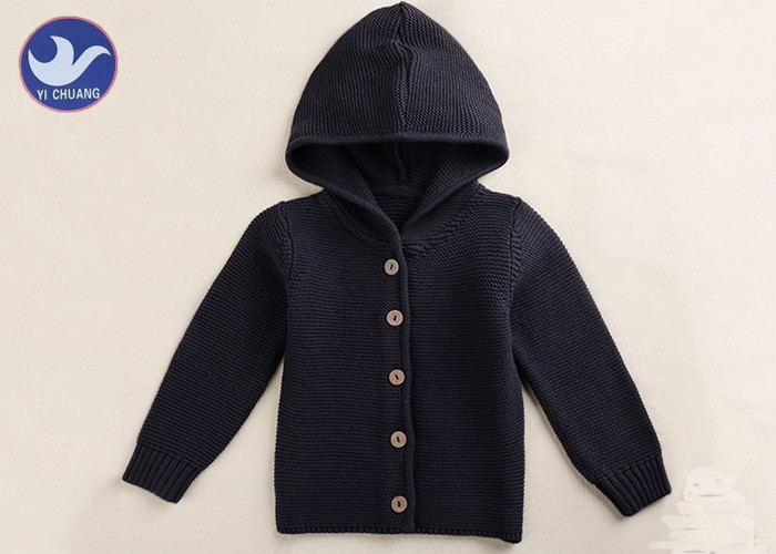 Quality Hoody Boys Black Cardigan Sweater , Buttons Up Boys Knitted Cardigan Anti - Shrink for sale