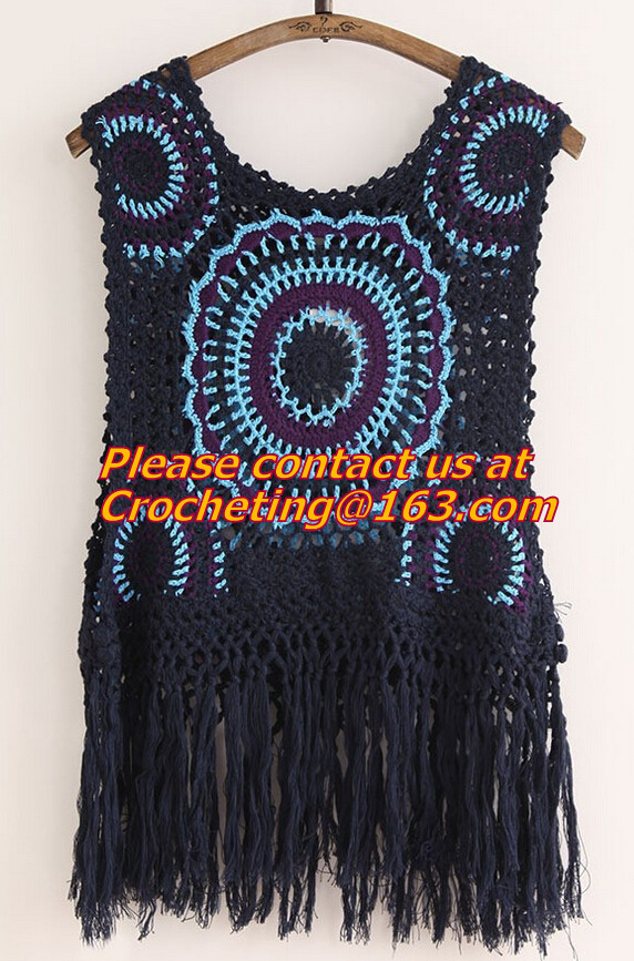 Buy Mori Gilet Women Navy Blue Beige Fringe Crochet Vest Femme Knitted Hollow Out Spring Summe at wholesale prices