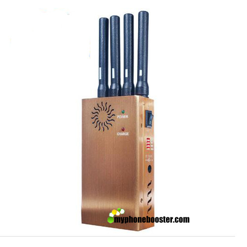 Quality DC12V 4 Antennas Golden 2w Cellular Jammer Blocker GPS Wifi 4G 3G GSM Signal Jammer Blocker With Fan/DIP/Leather Case for sale