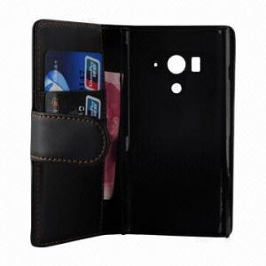 High-quality Black PU Leather Wallet Case for Sony LT26w, with Card Holder