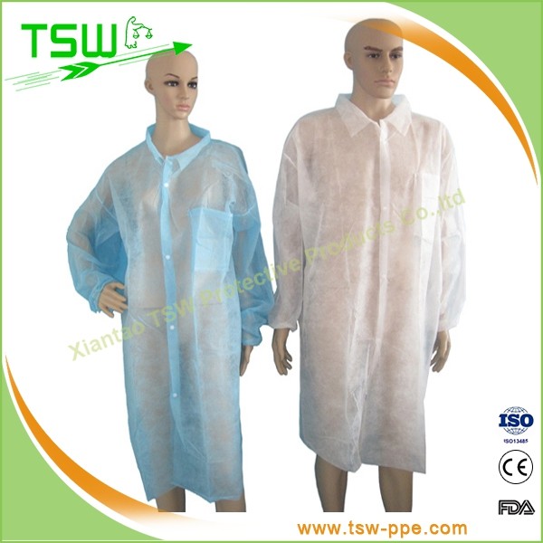 Quality ISO13485 PP SMS Disposable Laboratory Gown With Snap Button for sale