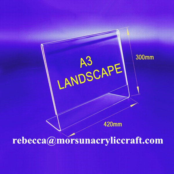 Quality Plexiglass Table Tent Sign Holder L Shape Acrylic Menu Holder A3 Landscape SINGLE SIDED for sale
