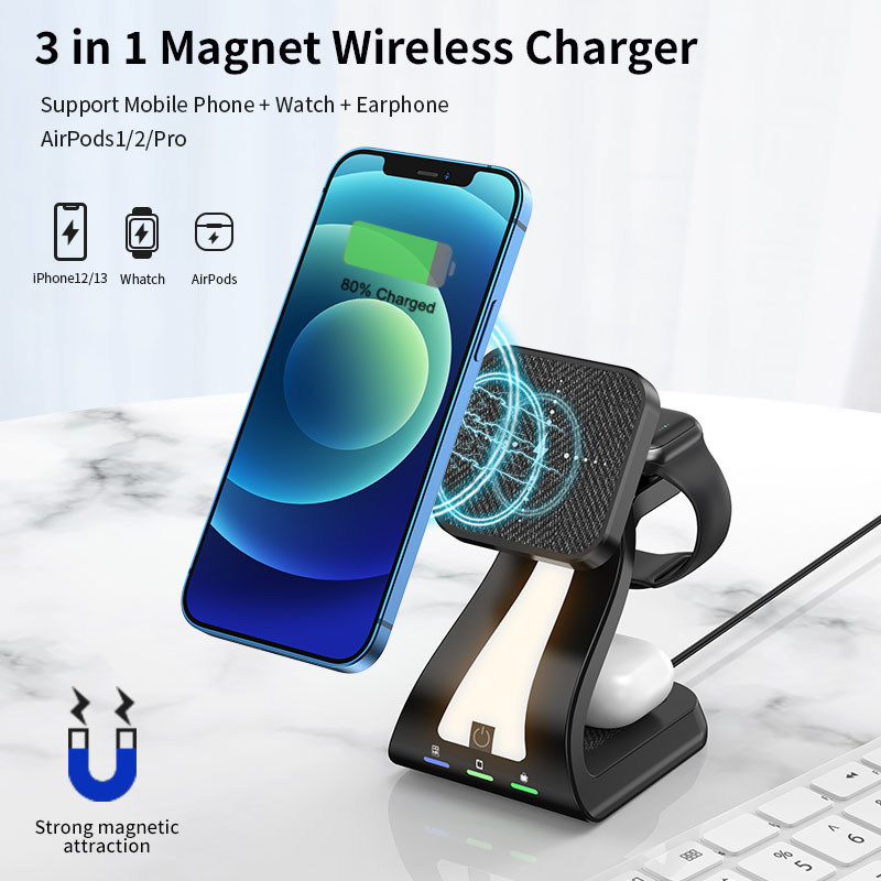Quality Magnetic Wireless 4 In 1 Phone Charger Customizable With LED Night Light for sale