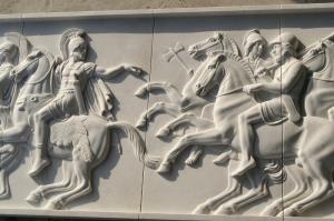 Quality White marble relief carved by hand/ War horse stone relief for sale