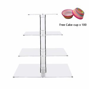 Quality Square Acrylic Dessert Stands 4 Tier Acrylic Cupcake Stand Serving Platter for sale