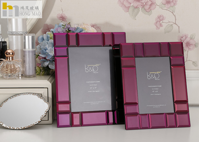 Quality 4*6 Purple Glass Mirror Photo Frame Simple Stylish Type Home Decoration for sale