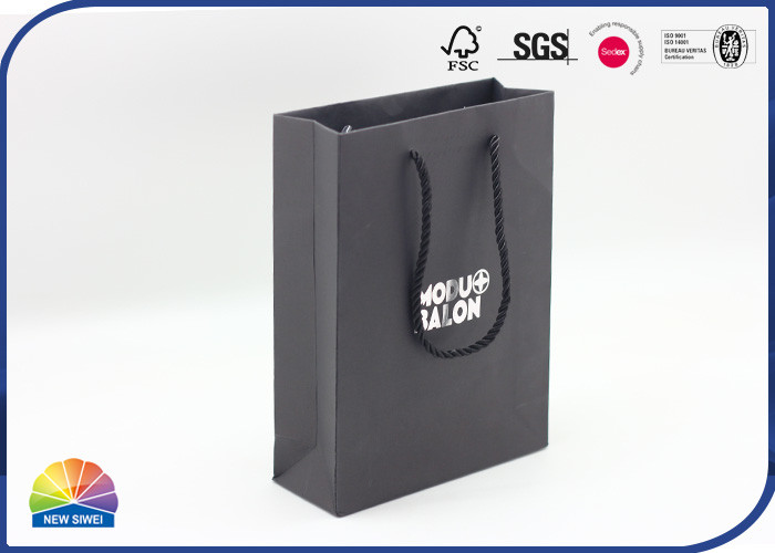 Quality Matte Paper Shopping Bags Eco Friendly Custom Silver Hot Foil Stamping for sale