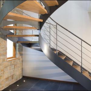Quality Modern Design Interior curved staircase with tempered glass railing for sale