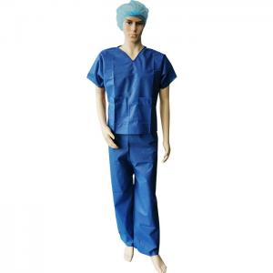 Quality v collar disposable protective suits thread sewing hospital scrub sets raw material for sale