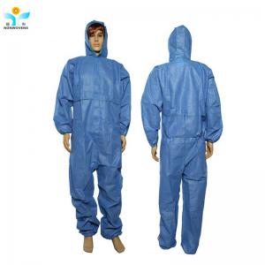 Quality Sms Disposable Protective Wear Coverall With Knitted Elastic Cuffs And Zipper Cap for sale