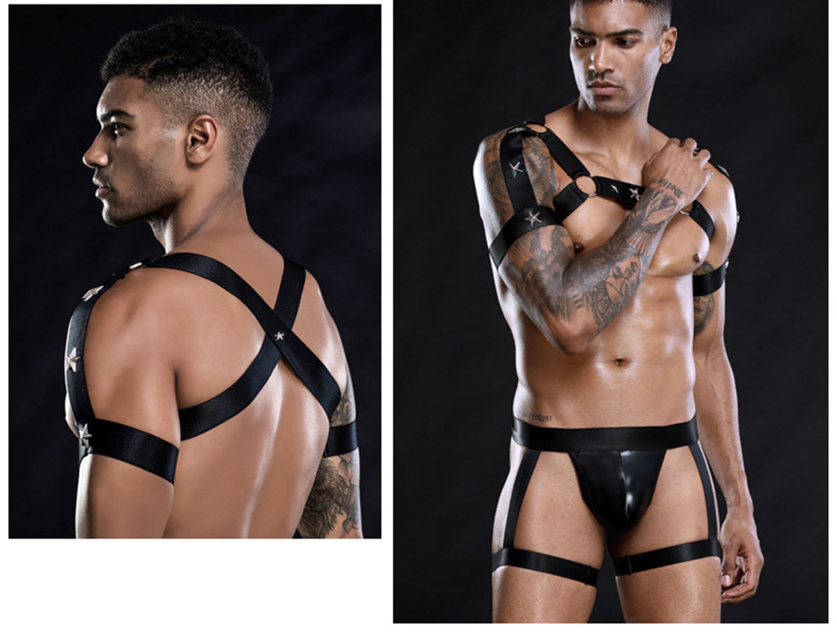 Sexy Men′s Vest Bodysuit Lingerie Set Sex Harness Belt Role Play Sleepwear