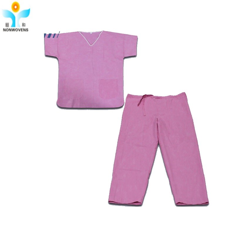 Quality Disposable Non Woven Coverall Suit For Patient SMS Scrub Suit With V Collar for sale