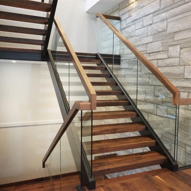 Quality Easy walk apartment staircase design with frameless glass railing for sale