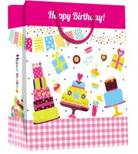 Quality Custom happy birthday printed paper material with handle gift bag for sale