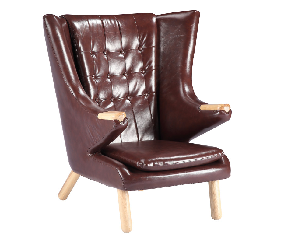 Quality Living Room Leather Lounge Chair / Papa Bear Chair Soft Feeling With Ottoman for sale