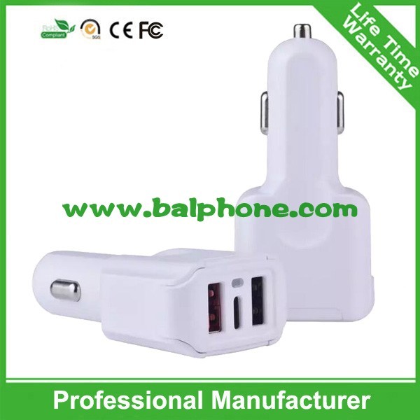 Quality Fireproof Private new mould car charger type-C Quick car charger 2 USB 3 usb car charger for sale