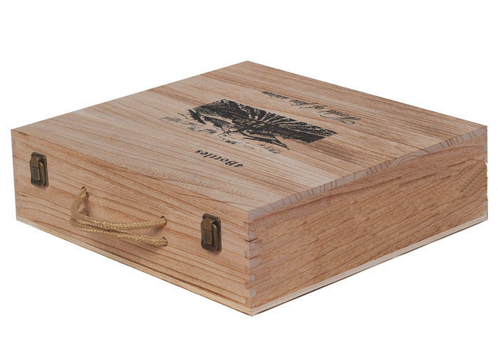 Natural Personalised Wooden Wine Gift Boxes , 6 Bottles Wooden Wine Gift Box With Rope Handle