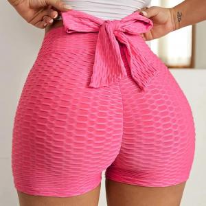 Quality Quick Dry High Waist Yoga Sports Workout Shorts Bow Tie Textured Butt Lifting for sale