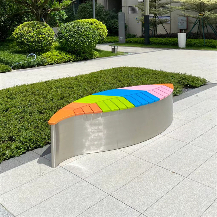 Quality Colorful Leaf Shaped Outdoor Metal Bench Patio Stainless Steel Wooden for sale