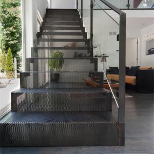 Quality carbon steel mesh staircase with toughed glass balsutrade design for sale