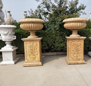 Quality Marble statue planter stone carvings flowerpot sculpture,outdoor stone garden products supplier for sale