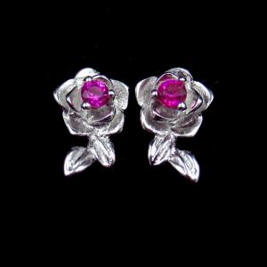Quality Shape Gold Silver Cubic Zirconia Earrings Silver 925 Red Flower Gemstone Stud for sale