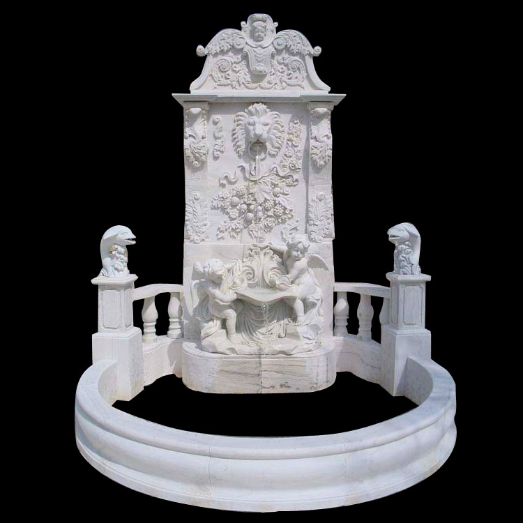 Quality Garden Freestanding marble stone fountain with pool, china marble sculpture supplier for sale