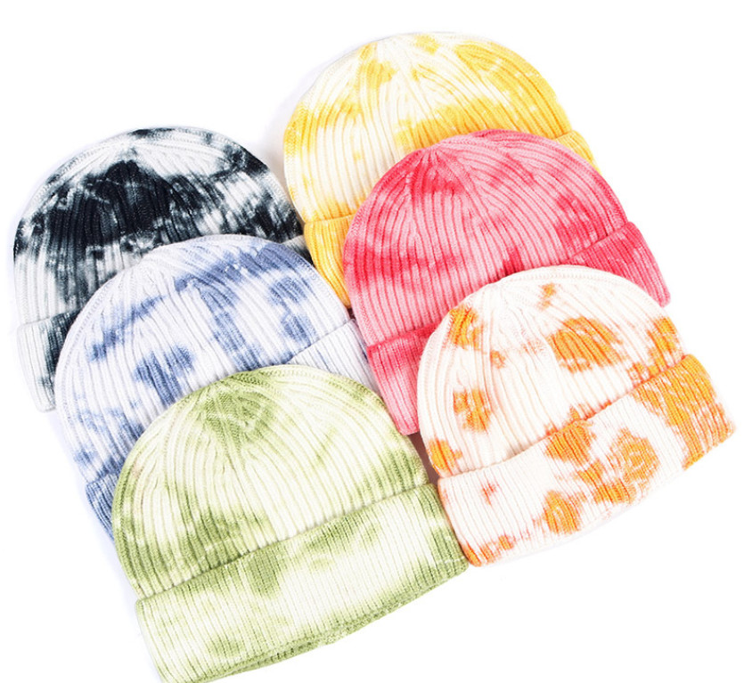 Quality Women'S Tie Dye 100 Acrylic Beanies And Caps Cuffed Warm Winter Knit Watch Hat Skull Cap for sale