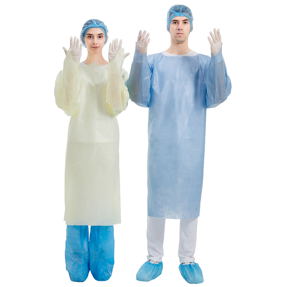 Quality PP Coated PE Disposable CPE Gown Dustproof Long Sleeve With Thumb Hole for sale