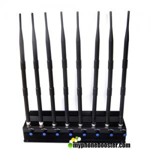 Quality 8 Antennas 20W Power Adjustable Cell Phone Signal Jammer Blocker 3G 4G LTE Wifi GPS Lojack VHF UHF Cooling Fan Inside for sale