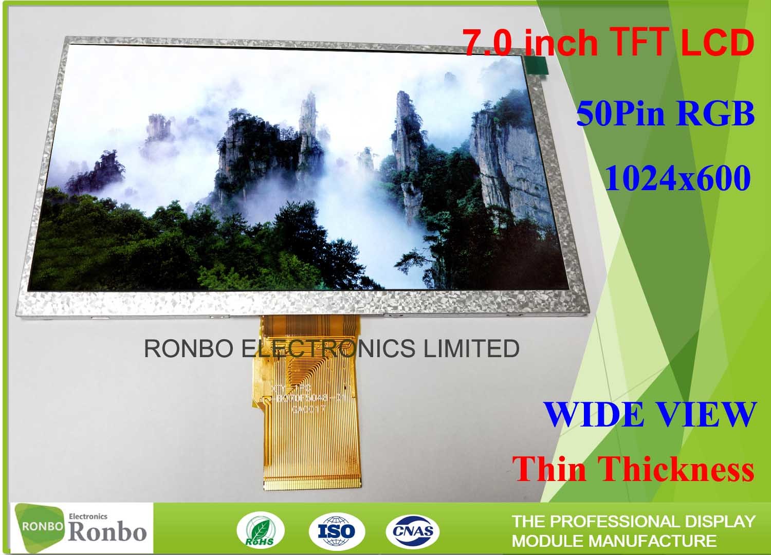 Quality 7 Inch TFT LCD Display High Luminance 1024 X 600 Resolution RGB 50 Pin Color LCD Module for sale