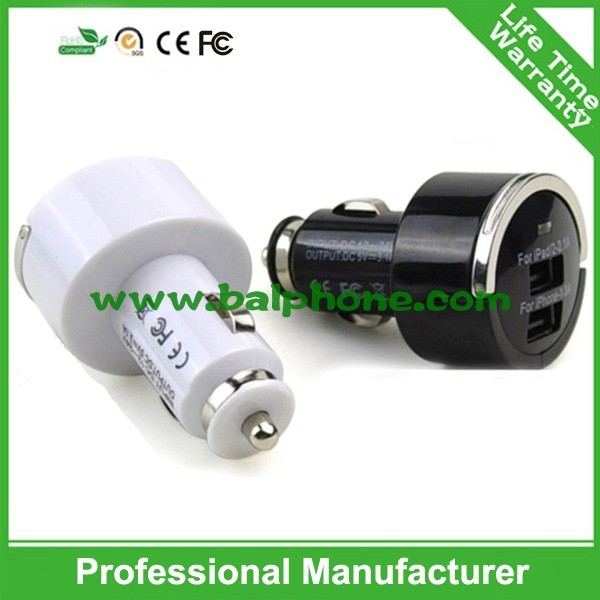 Quality Car charger for iPad for iPhone black and white pull tab dual usb car charger for sale