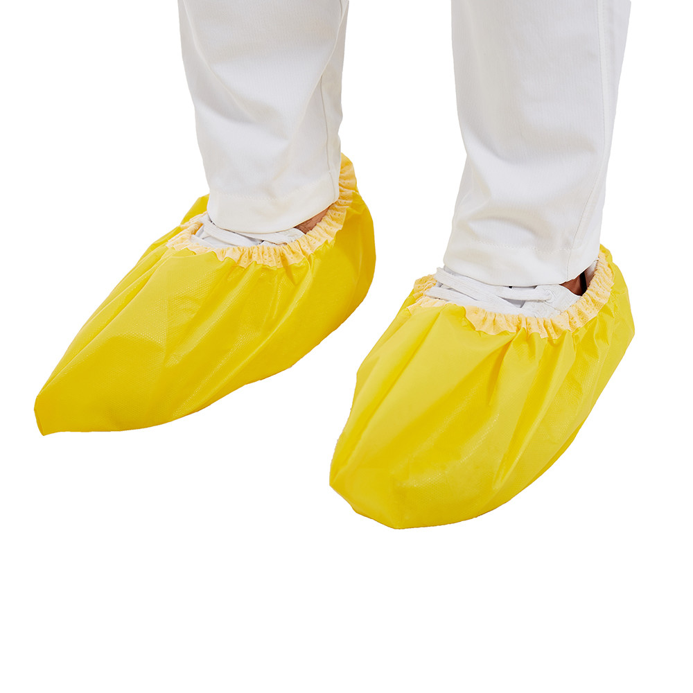 Quality Yellow Disposable Shoe Cover 18x41cm 83g Waterproof Chemical Protective Film for sale