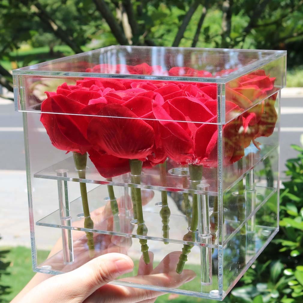 Quality Detachable Acrylic Display Box Clear Acrylic Rose Flower Box Eternal Life Storage for sale