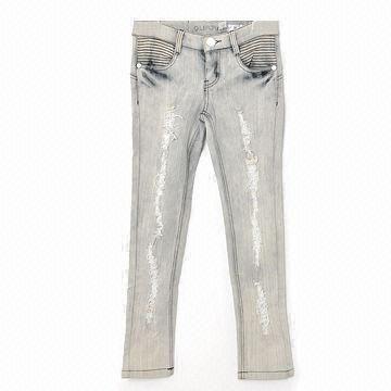 Quality Children's Jeans, Shred Design, Made of 100% Cotton Yarn Denim for sale