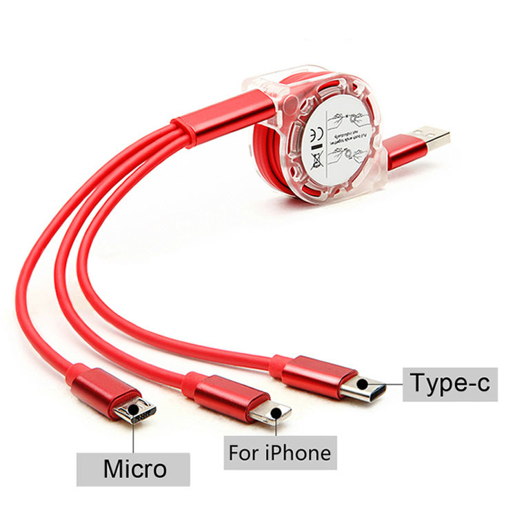 Quality Scalable Flat 3 In 1 1.2m Retractable Charging Cable Micro USB To USB for sale