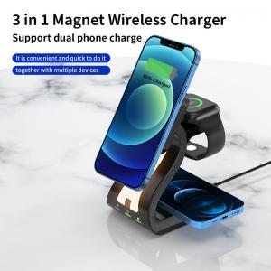 Quality Magnetic 3 In 1 Wireless Charging Station 15W Fast With Night atmosphere Lamp for sale