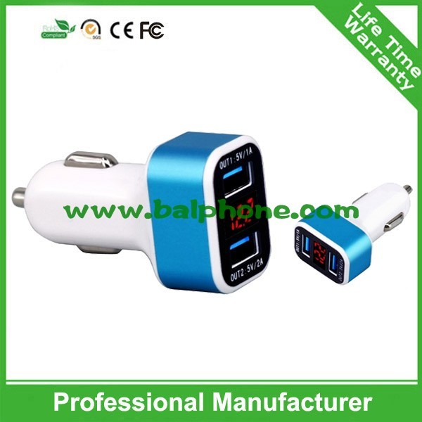 Quality Newest 2 ports best in car usb charger with LED screen display for sale